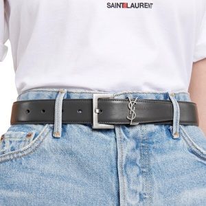 Saint Laurent Laque YSL Monogram Leather Belt